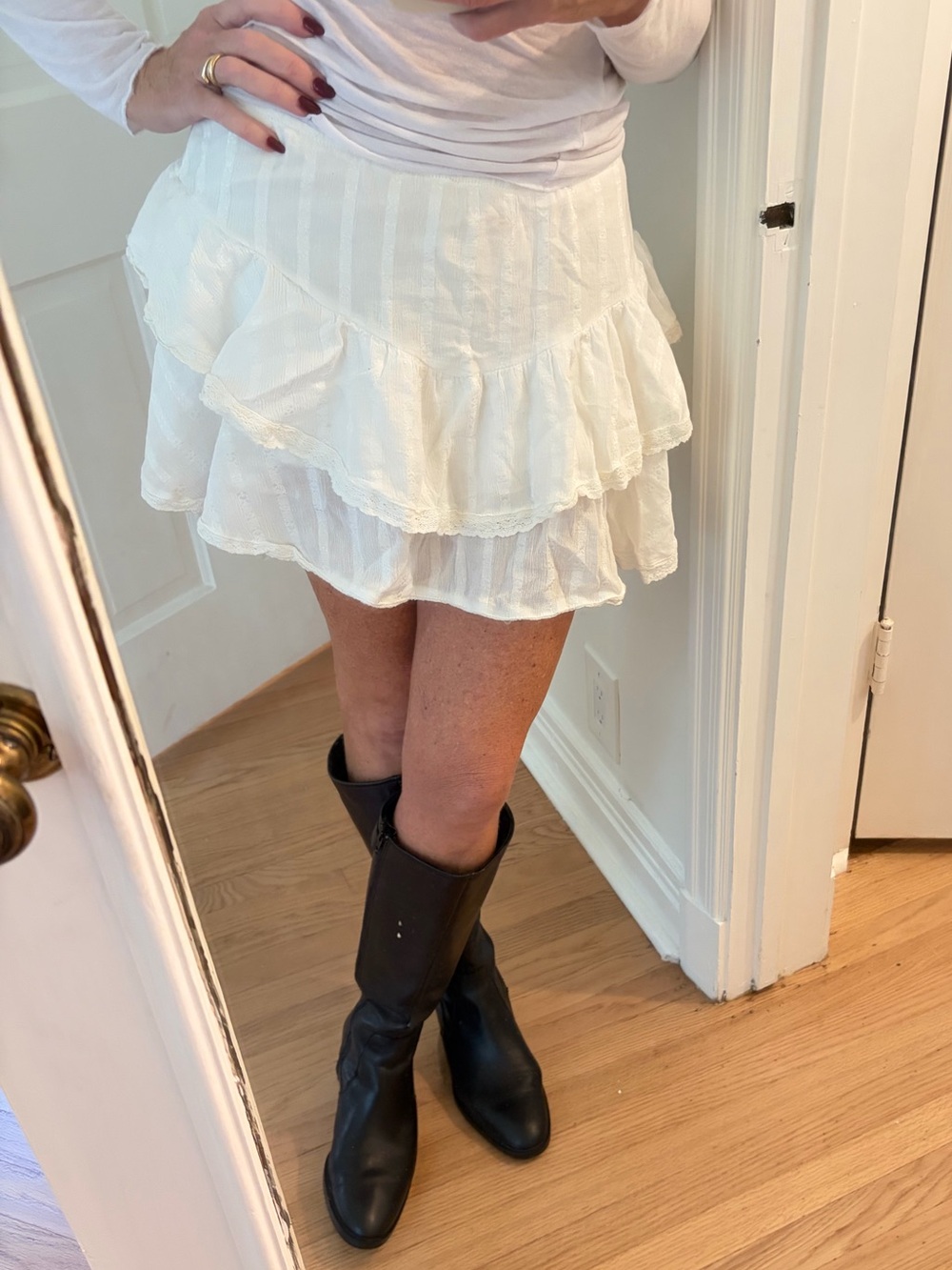 Bershka White Ruffled Tiered Women's Skirt